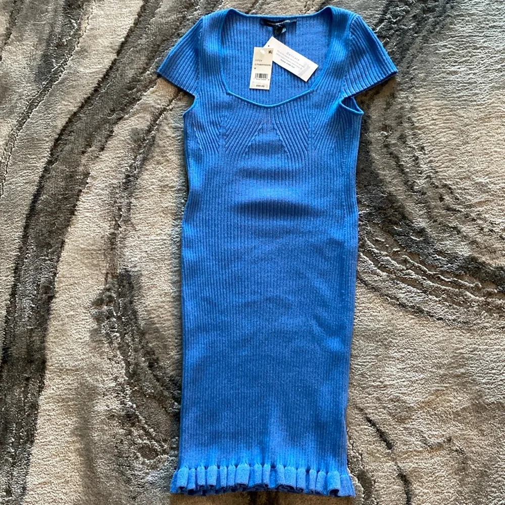 French Connection blue & pink Mathilda Ribbed capped sleeve Mini dress med NWT - Picture 3 of 9